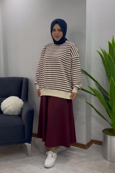 Çizgili Sweat Bordo  - Scuba Etek Bordo Sepette 1300 ₺