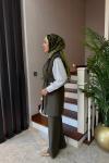 Püskül Detay Yelek Takım Haki