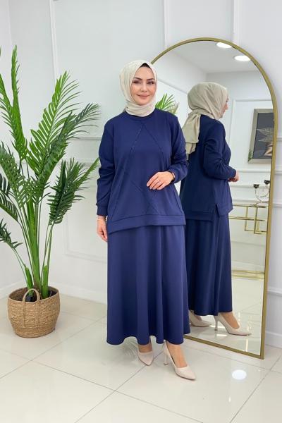 ASMİN ETEKLİ TAKIM - LACİVERT  Lacivert