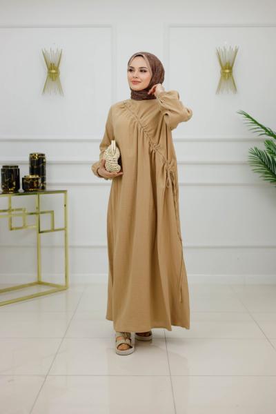 BANU MÜSLİN BÜZGÜLÜ ELBİSE-CAMEL Camel