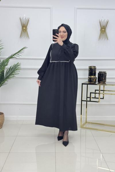 BİNNEZ MÜSLİN ELBİSE-SİYAH Siyah