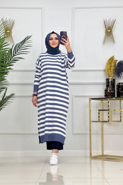CANSEL ÇİZGİLİ TRİKO TUNİK-MAVİ Mavi