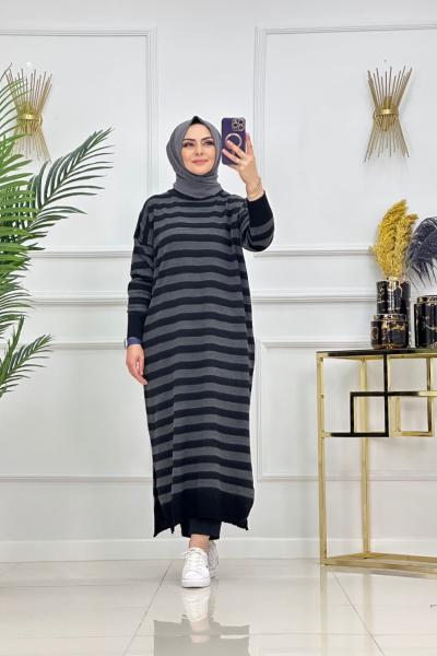 CANSEL ÇİZGİLİ TRİKO TUNİK-DUMAN Duman