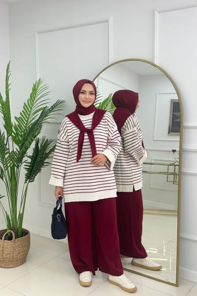 FULARLI TRİKO TAKIM - BORDO Bordo