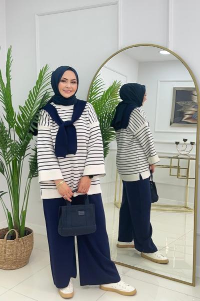 FULARLI TRİKO TAKIM - LACİVERT Lacivert