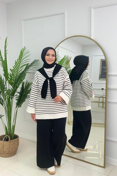 FULARLI TRİKO TAKIM - SİYAH Siyah