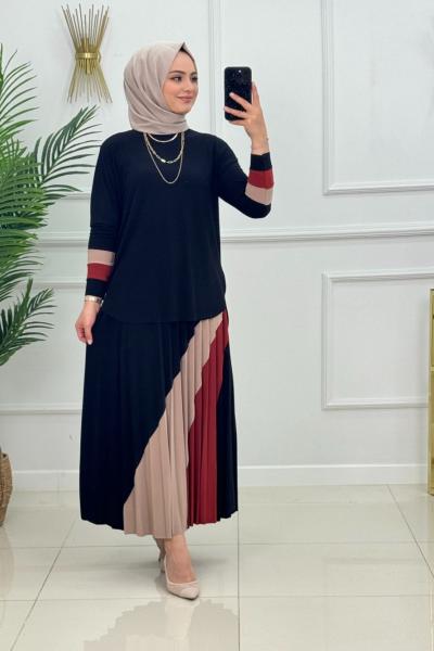 Gökkuşağı Etekli Takım - Siyah Siyah