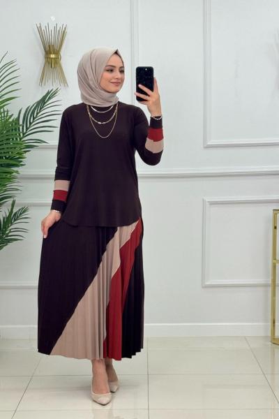 Gökkuşağı Etekli Takım - Kahverengi Kahverengi