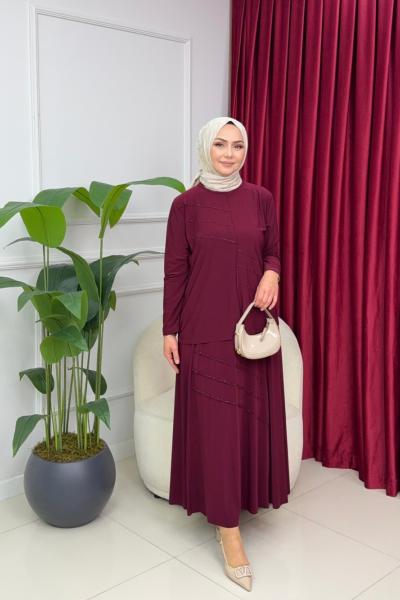 GÜLBEN ETEKLİ TAKIM - BORDO Bordo
