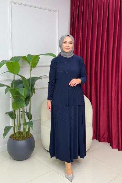 GÜLBEN ETEKLİ TAKIM - LACİVERT  Lacivert