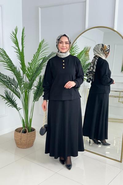 GÜLCAN ETEKLİ TAKIM - SİYAH Siyah