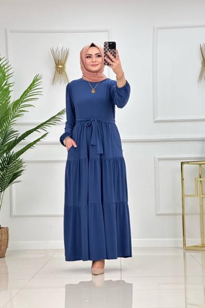 GÜLİZ ELBİSE-İNDİGO MAVİ İndigo mavi