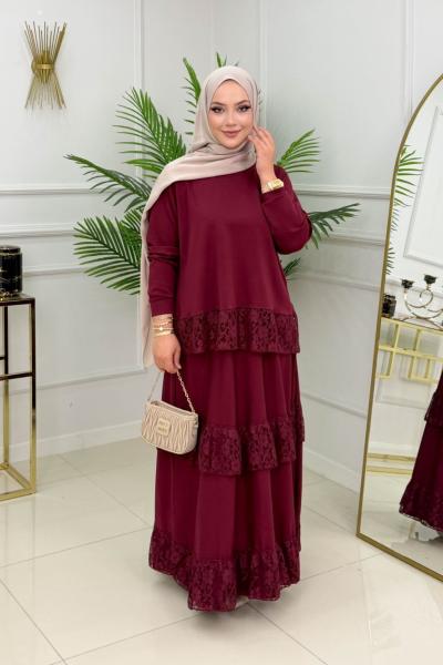 GÜNCE ETEKLİ TAKIM - BORDO Bordo