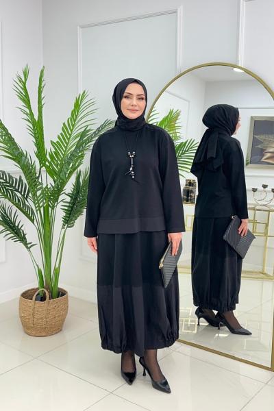 HÜLYA ETEKLİ TAKIM - SİYAH Siyah