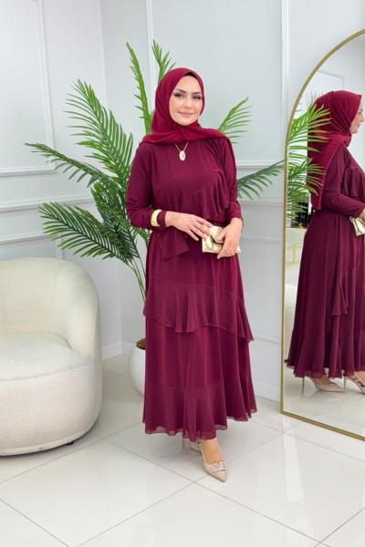 HÜSNA ETEKLİ TAKIM - BORDO Bordo