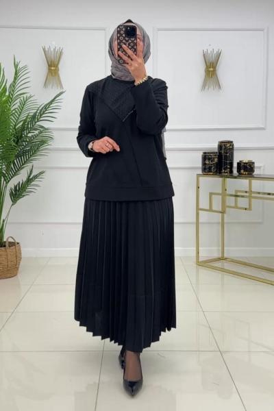 LİDYA ETEKLİ TAKIM - SİYAH Siyah