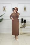 NAZLI PİLİSELİ ELBİSE-SÜTLÜ KAHVE Sütlü Kahve