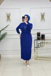 NAZLI PİLİSELİ ELBİSE-SAKS MAVİSİ Saks Mavisi