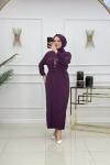 NAZLI PİLİSELİ ELBİSE-MÜRDÜM Mürdüm