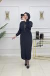 NAZLI PİLİSELİ ELBİSE-SİYAH Siyah