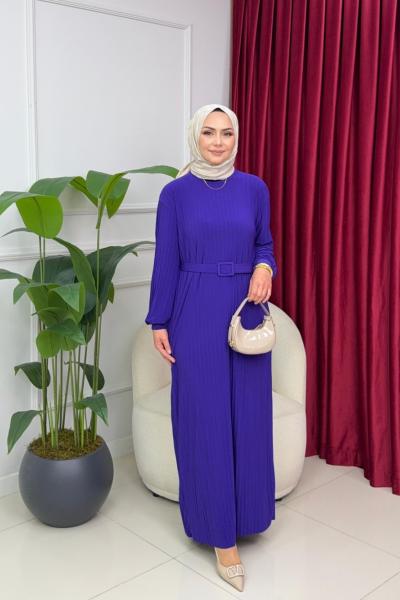 NAZLI PİLİSELİ ELBİSE - MOR Mor