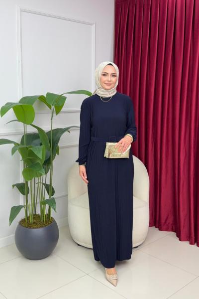 NAZLI PİLİSELİ ELBİSE - LACİVERT  Lacivert