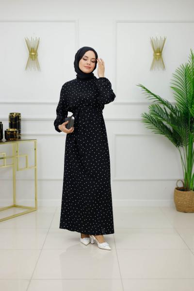 NEHİR ELBİSE -SİYAH PUANTİYELİ Siyah