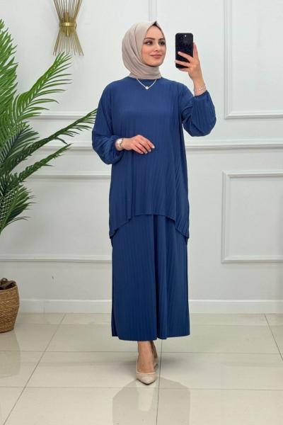 NİDA ETEKLİ TAKIM-İNDİGO İndigo mavi