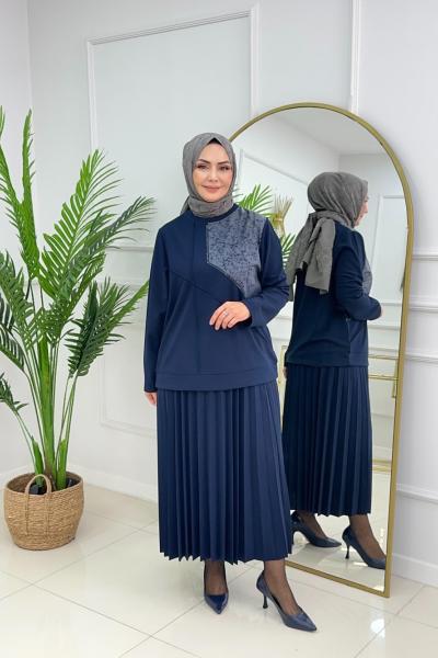 TUĞÇE ETEKLİ TAKIM - LACİVERT  Lacivert