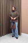 Atkılı Peluş Ceket - Kahve