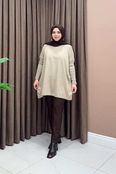 Basic Triko Tunik - Vizon