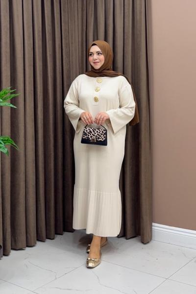 Broşlu Merserize Elbise - Taş