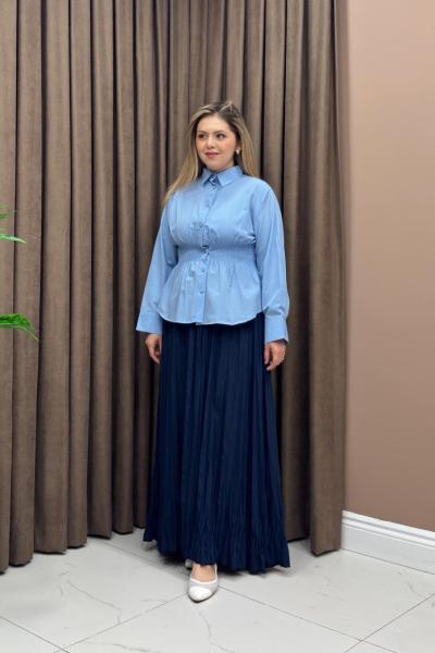 Büzgü gömlek - Bebe mavisi