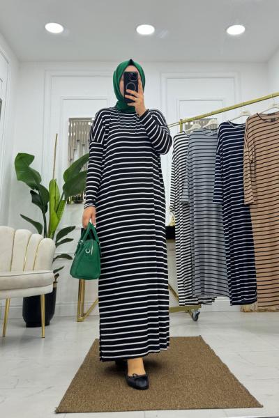 Çizgili Elbise - Siyah