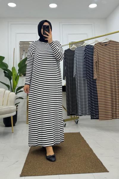 Çizgili Elbise - Beyaz