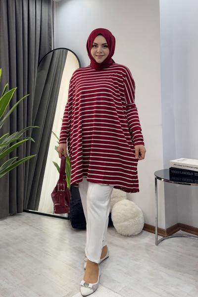 Çizgili  Tunik - Bordo