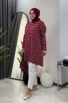 Çizgili  Tunik - Bordo