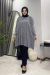 Çizgili Tunik - Gri