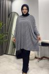 Çizgili Tunik - Gri