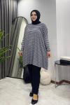 Çizgili Tunik - Gri