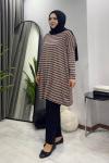 Çizgili Tunik - Vizon