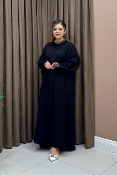 Dantel Detay Elbise - Siyah