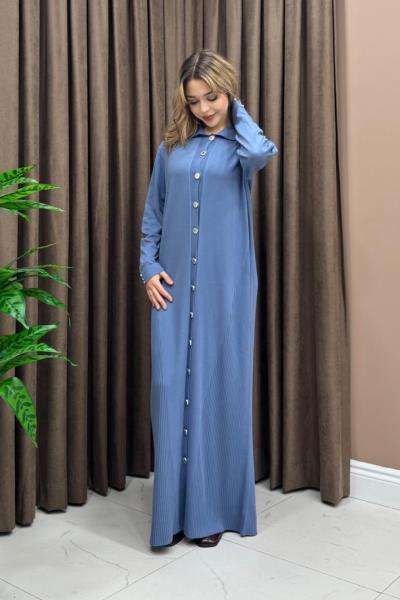 Düğmeli Uzun Hırka / Elbise- İndigo