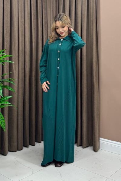 Düğmeli Uzun Hırka / Elbise - Zümrüt