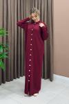 Düğmeli Uzun Hırka / Elbise - Bordo