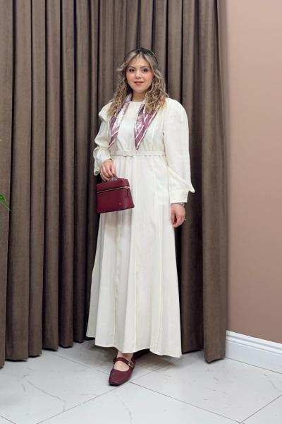 Essen Fularlı Elbise - Ekru