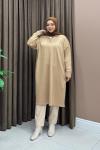 Fermuarlı Merserize Tunik - Camel