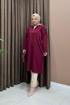Fermuarlı Merserize Tunik - Bordo