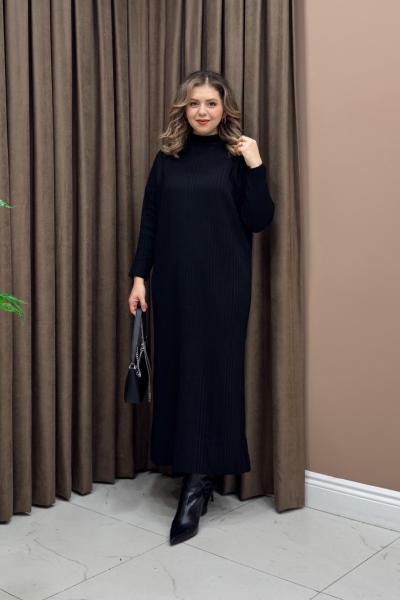 Fitilli Triko Elbise - Siyah