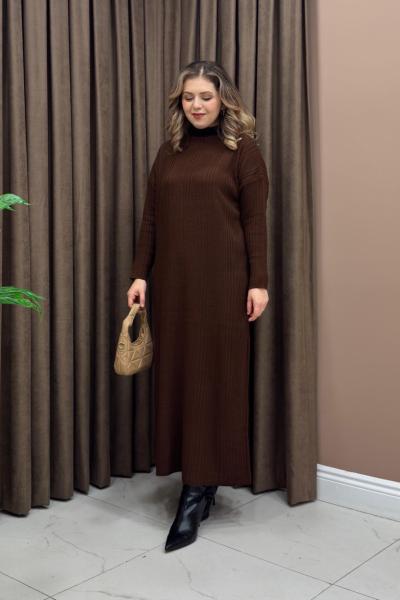 Fitilli Triko Elbise - Acı Kahve